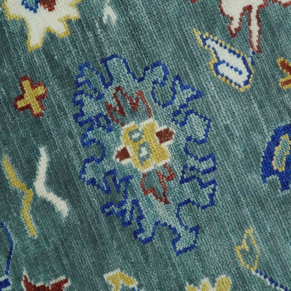 Custom Made Blue and Ivory Colorful Hand knotted Traditional Oushak wool Area Rug