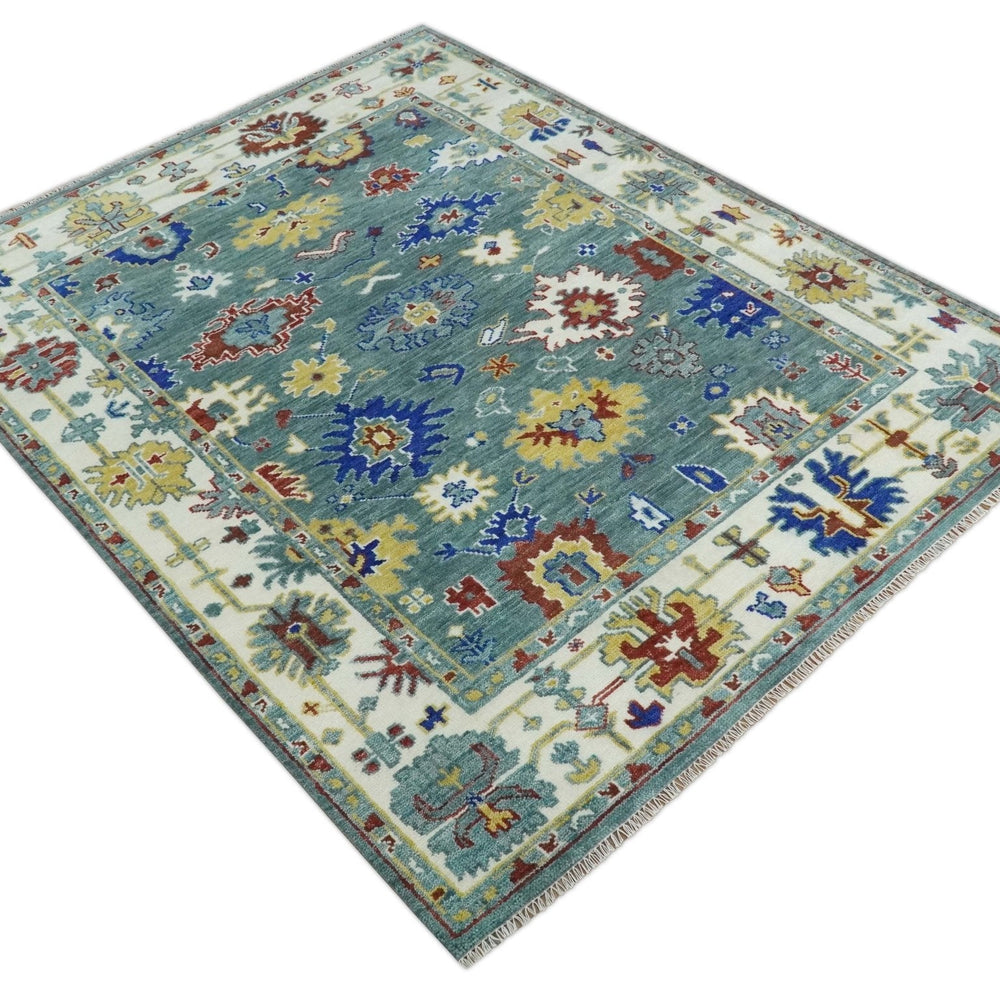 Custom Made Blue and Ivory Colorful Hand knotted Traditional Oushak wool Area Rug
