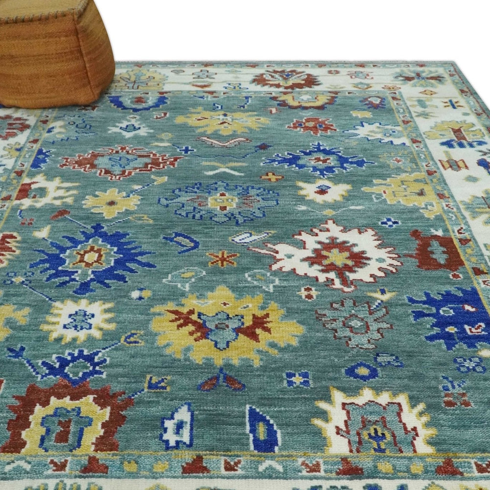 Custom Made Blue and Ivory Colorful Hand knotted Traditional Oushak wool Area Rug