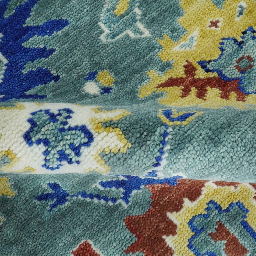 Custom Made Blue and Ivory Colorful Hand knotted Traditional Oushak wool Area Rug