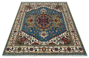 Custom Made Blue and Ivory Medallion Hand knotted Traditional wool Area Rug