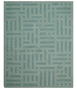 Custom Made Blue And Ivory Modern Abstract Pattern Hand Tufted Wool Area Rug