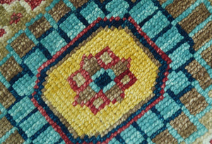 Custom Made Blue And Olive Traditional Medallion Hand Knotted Wool Rug