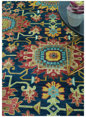 Custom Made Blue And Olive Traditional Medallion Hand Knotted Wool Rug
