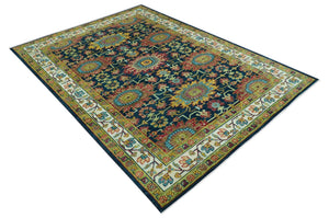 Custom Made Blue And Olive Traditional Medallion Hand Knotted Wool Rug