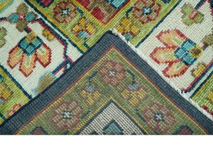 Custom Made Blue And Olive Traditional Medallion Hand Knotted Wool Rug