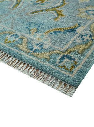 Custom Made Blue And Olive Traditional Oriental Design Hand knotted Wool Area Rug