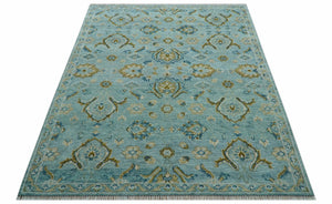 Custom Made Blue And Olive Traditional Oriental Design Hand knotted Wool Area Rug