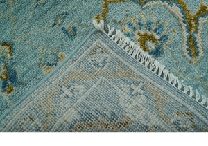 Custom Made Blue And Olive Traditional Oriental Design Hand knotted Wool Area Rug