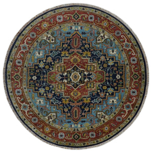 Custom Made Traditional Blue and Rust Hand Knotted Wool Area Rug