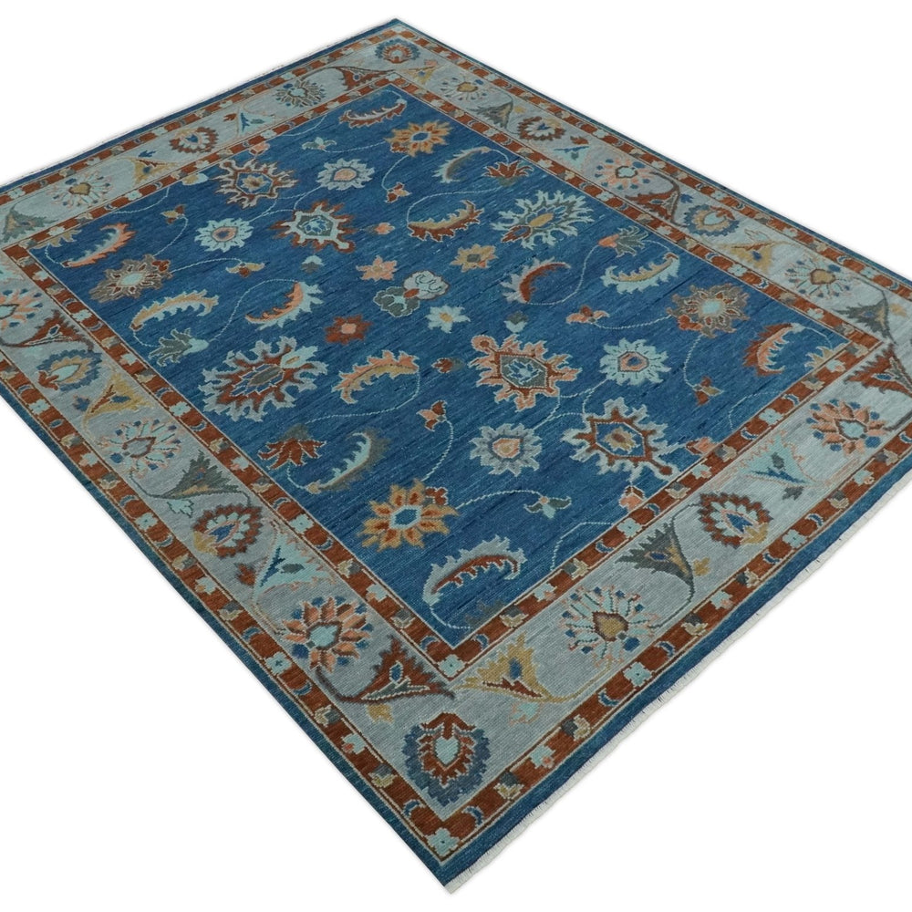 Custom Made Blue and Silver Hand knotted colorful Traditional Oushak wool Area Rug