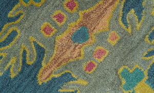 Custom Made Blue And Yellow Traditional Oushak Design Hand Tufted Wool Rug