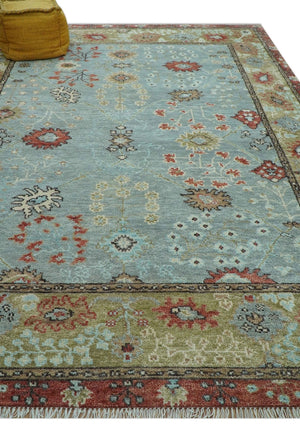 Custom Made Blue Modern Oushak Hand Knotted Wool Rug