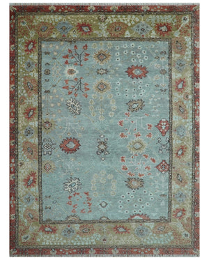 Custom Made Blue Modern Oushak Hand Knotted Wool Rug