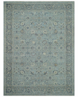 Custom Made Blue Traditional distressed design Hand knotted Wool Area Rug