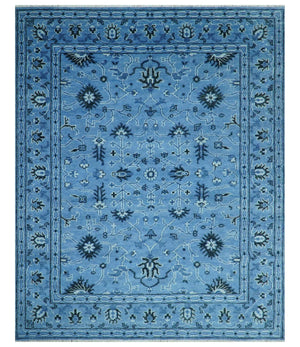 Custom Made Blue Traditional Persian Design Hand Knotted Wool Rug