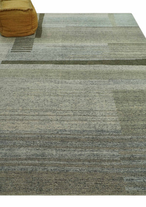 Custom Made Brown and Beige Contemporary Design Hand knotted Wool Area Rug