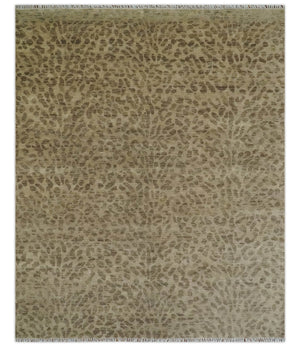 Custom Made Camel and Taupe Modern leopard Design Hand knotted wool area rug