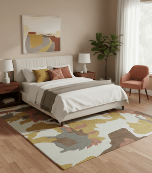 Custom Made Contemporary Abstract Ivory, Yellow And Rust Hand Tufted Wool Area Rug