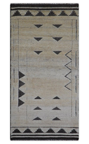 Custom Made Contemporary Design Black And Beige Hand knotted wool Area Rug