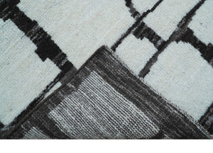 Custom Made Contemporary Ivory And Dark Brown Hand Knotted Wool Rug
