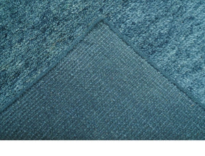 Custom Made Contemporary Solid Plush Blue Hand Knotted Wool Rug