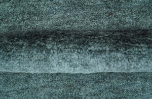 Custom Made Contemporary Solid Plush Steel Blue Hand Knotted Wool Rug
