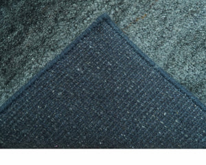 Custom Made Contemporary Solid Plush Steel Blue Hand Knotted Wool Rug