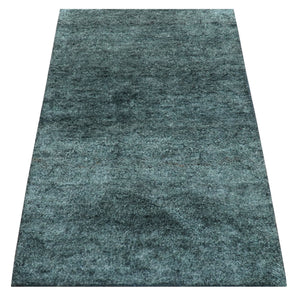 Custom Made Contemporary Solid Plush Steel Blue Hand Knotted Wool Rug