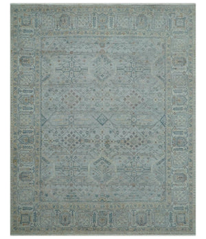 Custom Made Distressed Silver Blue Traditional Hand knotted Wool Area Rug