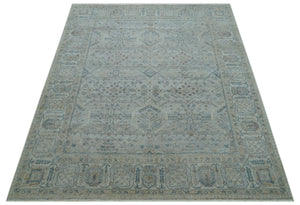 Custom Made Distressed Silver Blue Traditional Hand knotted Wool Area Rug