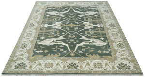 Custom Made Emerald Green Fine Hand knotted Wool Traditional Oushak Area Rug