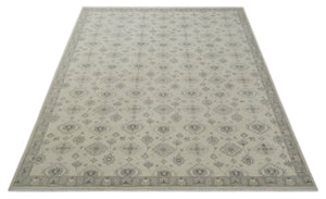Custom Made Fine Hand Knotted Ivory and Charcoal Style Hand knotted Wool Area Rug