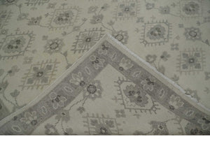Custom Made Fine Hand Knotted Ivory and Charcoal Style Hand knotted Wool Area Rug