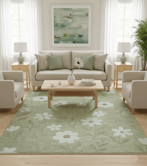 Custom Made Floral Olive Green Hand Tufted Wool Area Rug