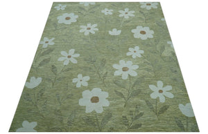 Custom Made Floral Olive Green Hand Tufted Wool Area Rug