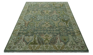 Custom Made Gray, Silver and Green Hand Knotted Traditional Large Design wool area rug