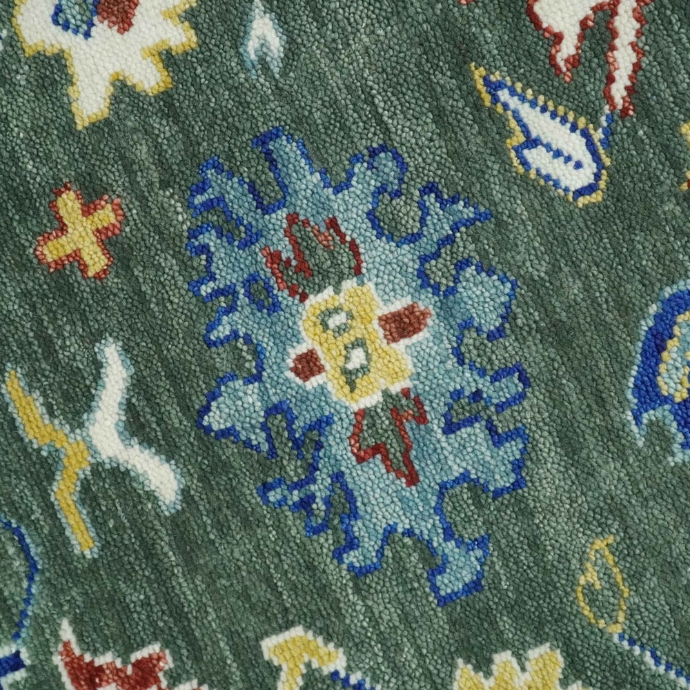 Custom Made Green and Ivory Colorful Hand knotted Traditional Oushak wool Area Rug