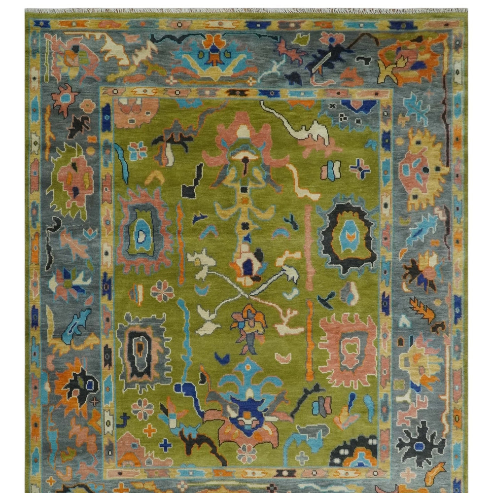 Custom Made Green, Gray and Peach Colorful Hand knotted Traditional Oushak wool Area Rug