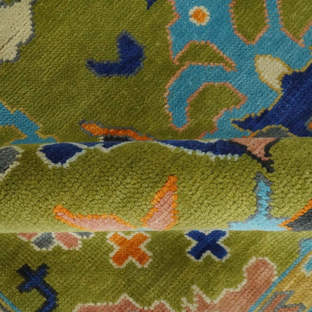Custom Made Green, Gray and Peach Colorful Hand knotted Traditional Oushak wool Area Rug