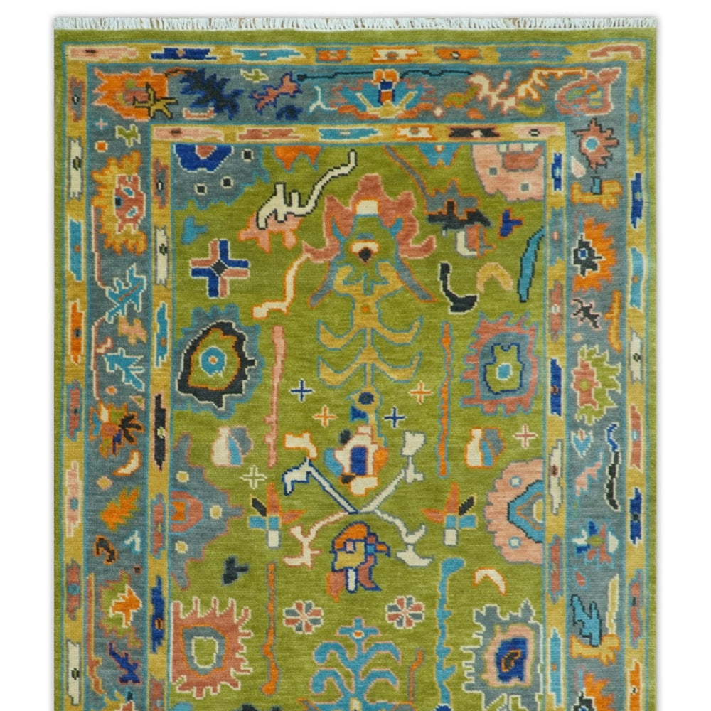 Custom Made Green, Gray and Peach Colorful Hand knotted Traditional Oushak wool Area Rug