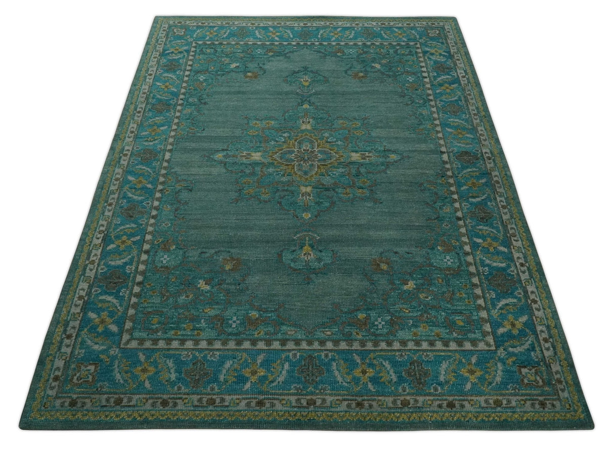 Custom Made Green Hand Knotted Antique Style  Multi Size Traditional Wool Rug