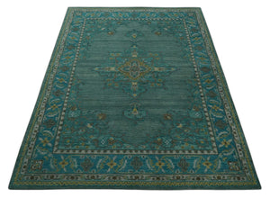 Custom Made Green Hand Knotted Antique Style  Multi Size Traditional Wool Rug
