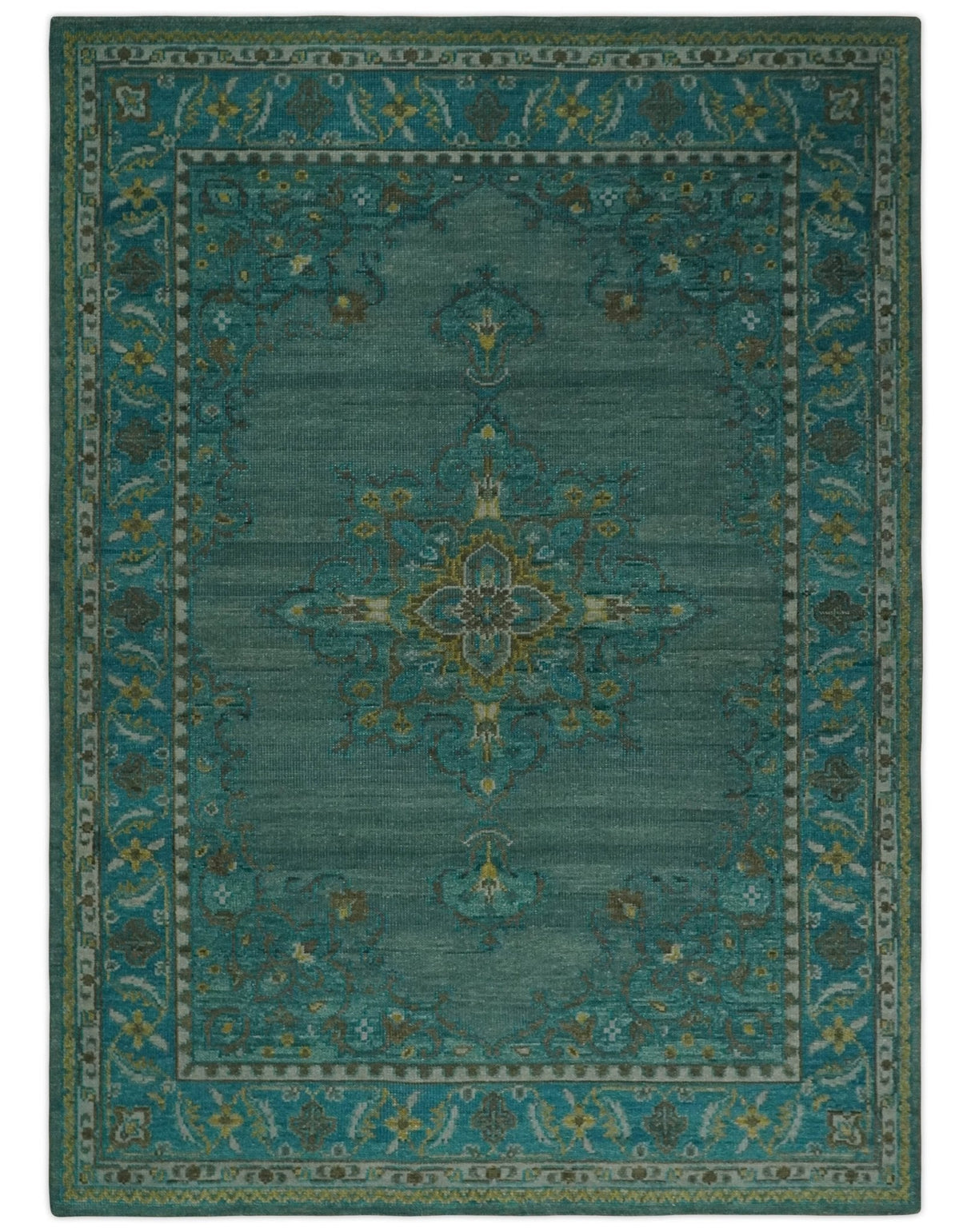 Custom Made Green Hand Knotted Antique Style  Multi Size Traditional Wool Rug