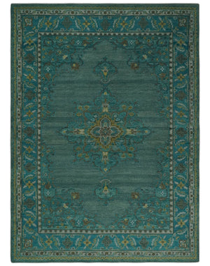 Custom Made Green Hand Knotted Antique Style  Multi Size Traditional Wool Rug