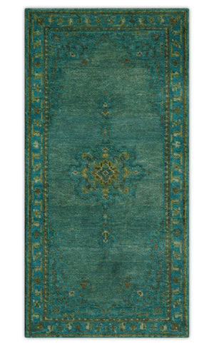 Custom Made Green Hand Knotted Antique Style  Multi Size Traditional Wool Rug