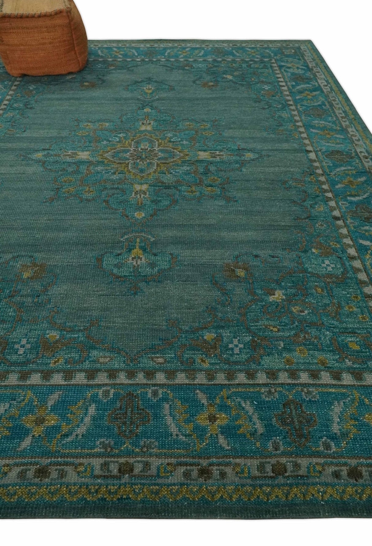 Custom Made Green Hand Knotted Antique Style  Multi Size Traditional Wool Rug