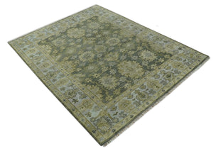 Custom Made Gray, Silver and Olive Hand knotted Traditional Oushak Wool Area Rug