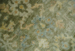 Custom Made Hand Knotted Antique Finish Green, Aqua and Beige Traditional Wool Rug