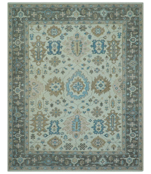 Custom Made Hand Knotted Beige and Blue Traditional Turkish Wool Area Rug